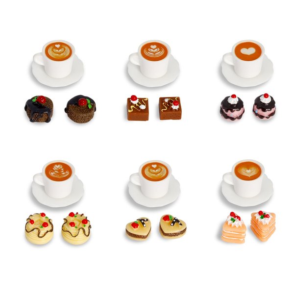 Hiawbon 24 Pcs Miniature Food Kitchen Decoration Sets 1:12 Miniature Coffee Mugs Cakes Dessert Model Pretend Coffee Food Miniatures Decor Cake Toppers for DIY Mini Kitchen Micro Landscape