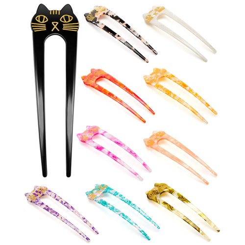Taiyin French Hair Pin Women U Shaped Hair Pin Hair Sticks for Long Hair Hair Forks Cat Hair Pin 2 Prong Hair Sticks for Girls Elegance Vintage Hair Accessories (10, Mixed Color)