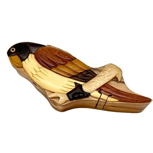 Parrot Wooden Puzzle Box, All-Natural Intarsia Wood Art - Handcrafted with Secret Compartment