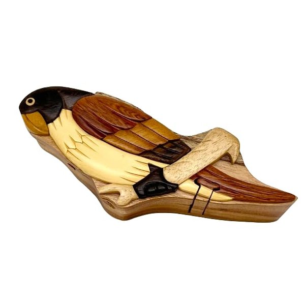 Parrot Wooden Puzzle Box, All-Natural Intarsia Wood Art - Handcrafted with Secret Compartment