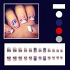 Vopintpy 4th of July Press on Nails Independence Day Fake Nails with French Tip Design Glossy Acrylic Glue on Nails Short Square Stick on Nails for Women DIY American Patriotic Manicure