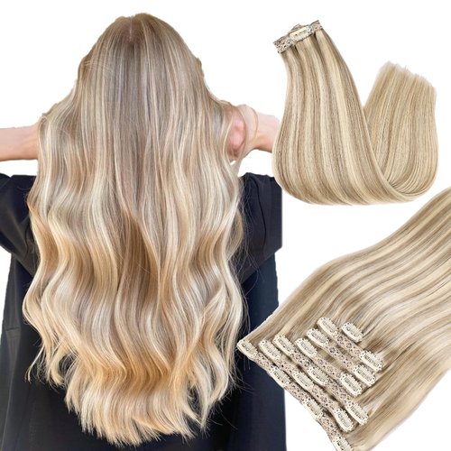 DIYOMO Hair Extensions Real Human Hair - Human Hair Clip In Extensions Soft&Natural Human Hair Extensions Clip Ins 120g 7pcs Real Hair Extensions Clip In Human Hair Straight&Invisible (18Inch,#16/22)