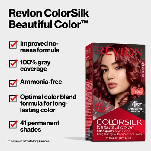 Revlon Colorsilk Beautiful Color Permanent Hair Color, Long-Lasting High-Definition Color, Shine & Silky Softness with 100% Gray Coverage, Ammonia Free, 032 Dark Mahogany Brown, 1 Pack