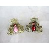Generic small mini metal peacock shaped jeweled antique style bronze hair claw clip Set A(Primary color: Pink)