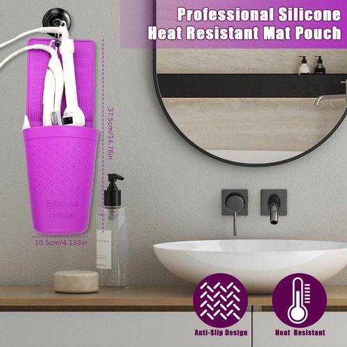 zxbaers Hot Iron Holster, Silicone Hot Hair Tools Holder with Suction Cup, Hair Straightener Holder/Curling Iron Holder/Flat Iron Holder Hair Styling Tool Organizer