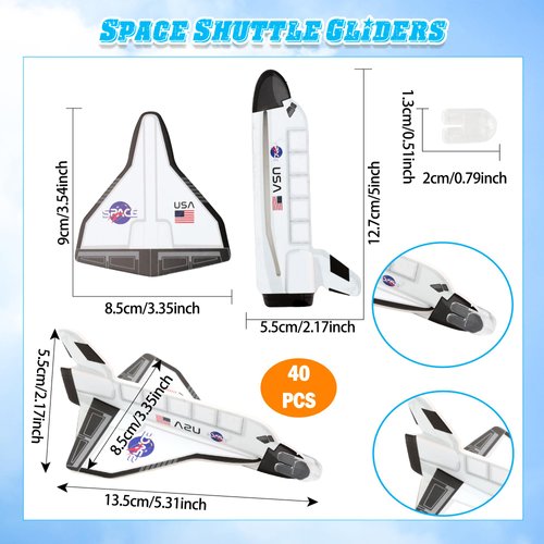 40 Pack Space Shuttle Gliders Plane Flying Toys Foam Space Airplane Glider Outer Space Party Favors Birthday Party for Kids