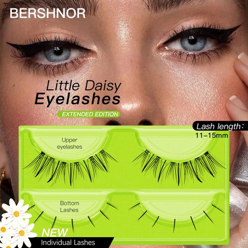BERSHNOR 480pcs Individual Lash Mogugu False Eyelashes, Longer Fluffy Spike Lashes, Three-Type Fairy Fake Eyelashes, Manga Lashes Top And Bottom, 10-14mm Mix Lashes Clusters