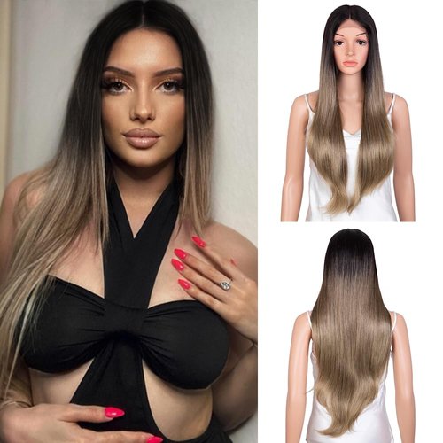 REBECCA STYLE Long Straight Blonde Wigs for Women 30 Inch Synthetic Lace Front Wig for Black Women Heat Resistant Long Hair Wigs Natural Looking