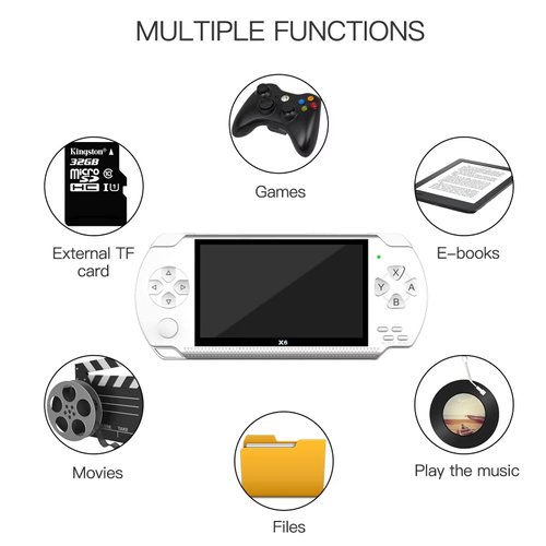 4.3'' Handheld Game Console Portable Video Game Built in 10000 Retro Games and 8GB Memory (White)