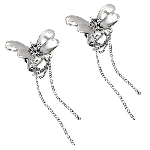 Rumtock Silver Butterfly Hair Claw Hair Clip with Tassels Aesthetic Small Jaw Clips Nonslip Strong Hold for Women and Girls Thin Thick Curly Hair (Silver)