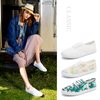 Women's Canvas Shoes Fashion Sneakers White Tennis Shoes Casual Slip on Shoes Floral Embroidered Low Top Sneakers(White Flower.US7)