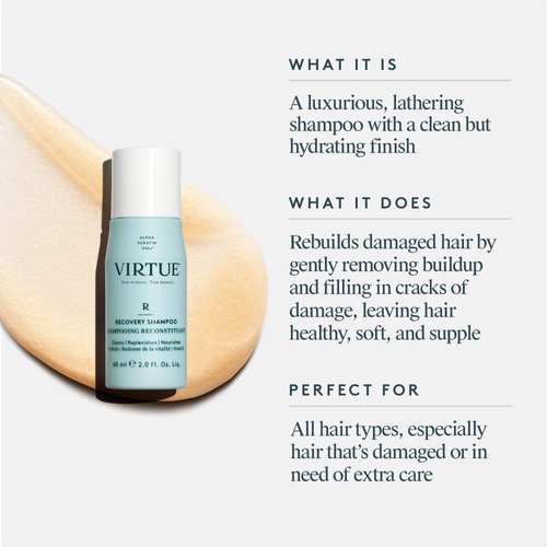 VIRTUE Recovery Sulfate Free Shampoo with Keratin and Baobab Seed Oil for Damaged Hair, Color Safe