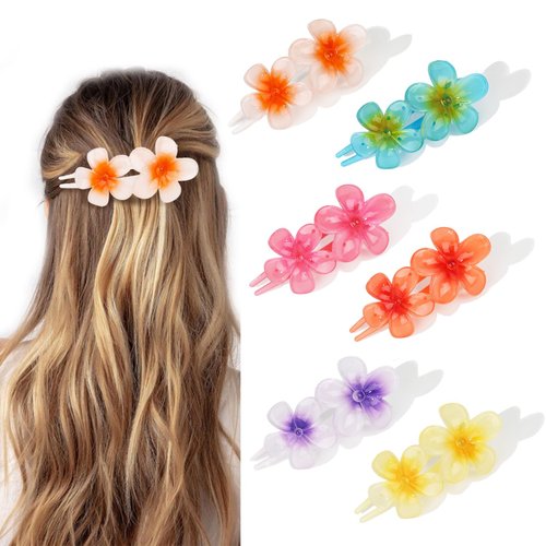 Amariver 6PCS Flower Hair Clips for Women Glossy Flat Hair Clips Cute Claw Clips Flat Teleties Flat Hair Clip Non-slip Flower Hair Clips for Thick Thin Hair Fashion Hair Accessories for Women Girls