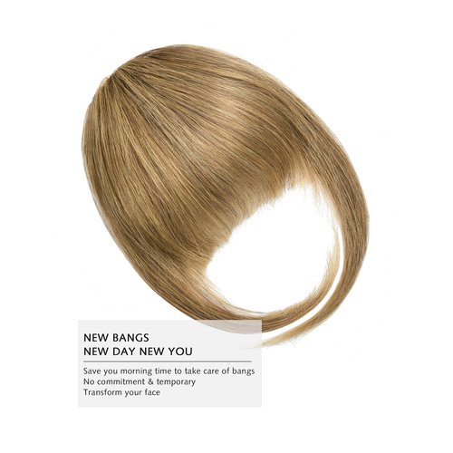 Rose bud Bangs Hair Clip in Bangs Remy Human Hair Extensions Flat Face Fringe Bangs Human Hair Pieces for Women Dark Blonde