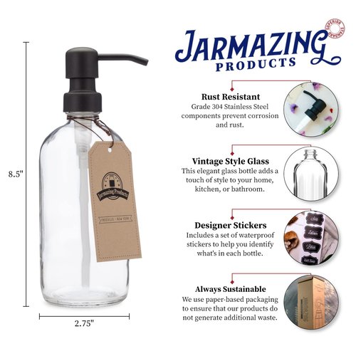 Clear Glass Pint Jar Soap and Lotion Dispenser with Metal Pump (Black/Dark Bronze)