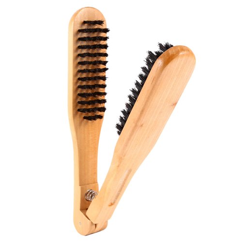 Hair Straightener Clamp Brush, Double Sided Straightening Comb Wooden Anti Static V Shape Styling Boar Detangler Tool