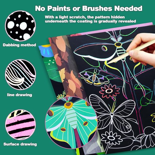 BAOXUE Scratch Art for Kids, Black Rainbow Scratch Off Art Paper Set,Bug Crafts Kits Supplies,Toddlers Activity Party Games, Art Gifts for Girls Boys,Stocking Stuffers for Kids
