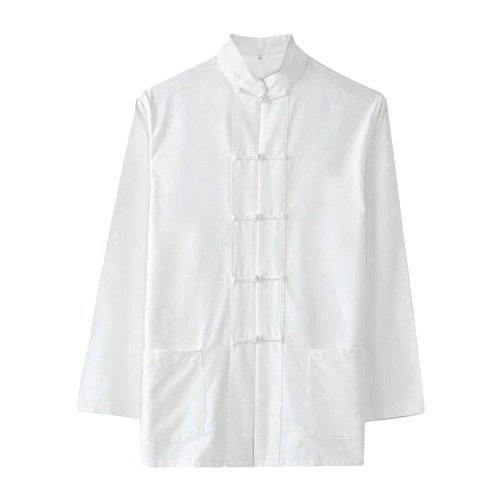 ZooBoo Traditional Long Sleeve Tang Kung Fu Uniform Men's Shirt (White, M)