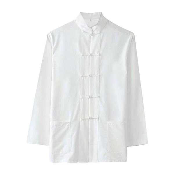 ZooBoo Traditional Long Sleeve Tang Kung Fu Uniform Men's Shirt (White, M)