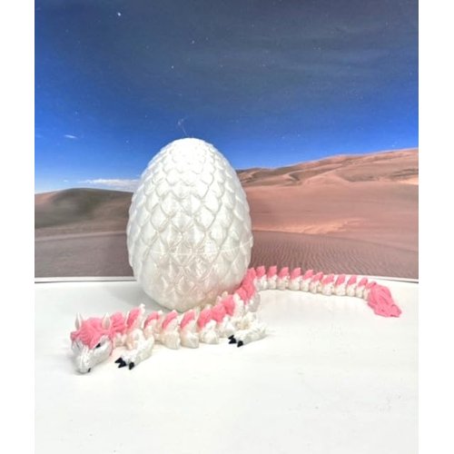 Unicorn Dragon with Dragon Egg, Full Articulated Dragon, 12" White and Pink Unicorn Dragon, 3D Printed Executive Desk Toys,Fidget Toys for Autism/ADHD D061-WE
