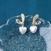 Allereyae Vintage Crystal Pearl Heart Dangle Earrings Rhinestone Pearl Drop Earrings Gold Cz Pearl Stud Earrings Heart Love Earrings Jewelry for Women