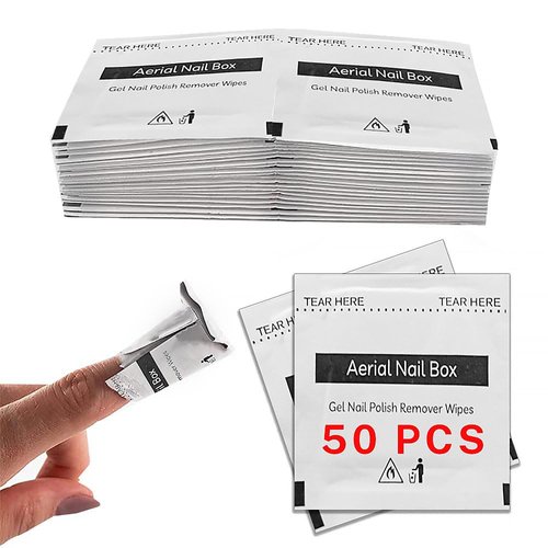 Aerial Nail Box 50 PCS One Step Nail Polish Remover Wipes Non-Toxic Cruelty-Free Soak-off Removal Pads Wrap for Acrylic Nails, Gel Polish, Laser/Cat Eye/Platinum Gel.,50 Count (Pack of 1)