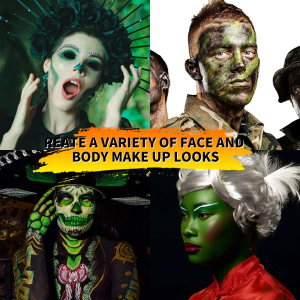 Green Face Paint Stick,Halloween Clown Makeup Kit, Adult Children Halloween Cosplay Joker Zombie Parties Baseball/Football/Camo Hulk Hunting/Accessories Vampire/Witch/clown neon Cream Face Paint