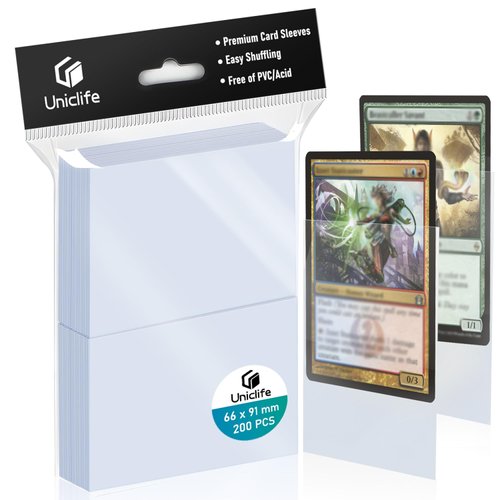 Uniclife 200 Counts Trading Card Sleeves Ultra Clear Penny Sleeves for Trading Cards Baseball Card Sleeves Card Protectors for Sports Cards MTG Cards Football Cards Yugioh Cards Photocards, 66 x 91 mm