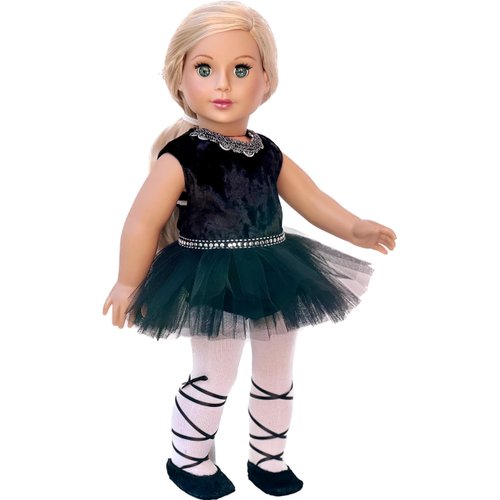 Black Swan - 3 Piece Ballerina Outfit - Black Leotard, Tutu, Tights and Ballet Shoes - Clothes Fits 18 Inch Doll (Doll Not Included)