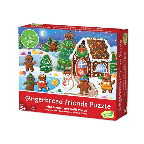 Peaceable Kingdom Gingerbread Friends Scratch and Sniff Puzzle for Kids Ages 5 & Up – 84 Pieces with 7 Special Scented Pieces – 14” x 19”
