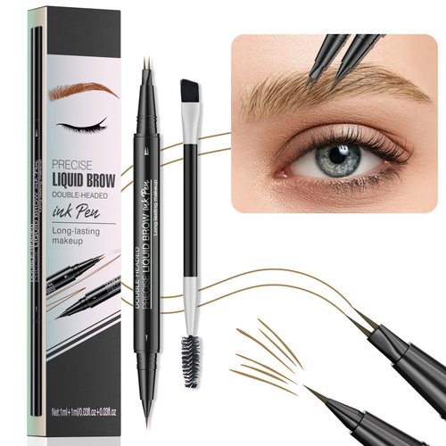 Eyebrow Pencil, Microblading Eyebrow Pen 2 Tip Waterproof Brow Pencil, Eye Brow Pencils for Women Natural Long-Lasting Brows 3d Microblade Eyebrow Pen and Smudge-Proof - Black Brown