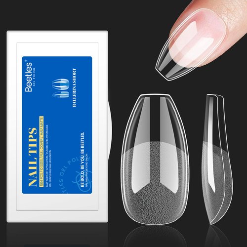 Beetles Gel Nail Tips Easy Nail Extension Etch X Nail Tips 504Pcs Short Ballerina Half Matte Full Cover Nail Tips False Fake Acrylic Press on Nail Tips DIY Salon Use Gifts for Women