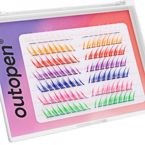 outopen Colored Lashes 14MM Cluster Lash Extensions 140 PCS 7 Colored Mixed Eyelashes C Curl Wispy Natural Colorful Cluster Lashes Extension DIY at Home Reusable (fox eye/7 colors mixed)