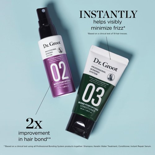 Dr. Groot Professional Bonding System Travel Set - Damaged Hair Repair, Strengthens & Hydrates All Hair Types, Featuring Keratin, Conditioner, and Glass Hair Effect, TSA Approved