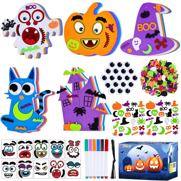 MGparty 330PCS Halloween Foam Stickers Set DIY Pumpkin Cat Ghost Castle Witch Hat Halloween Craft Kit for Kids Halloween Decorations Party Favors Supplies