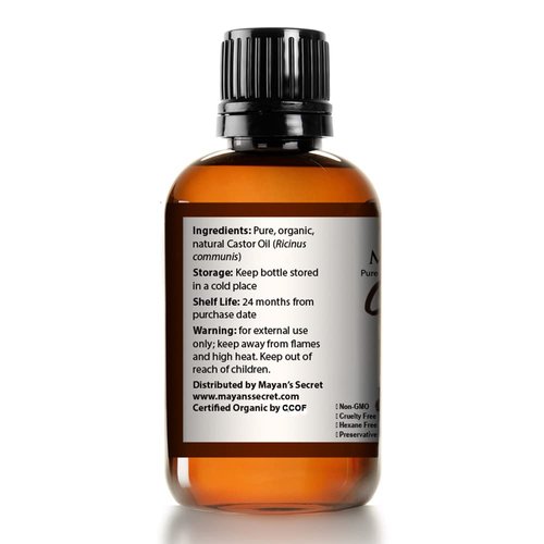Mayan's Secret - 4oz Pure Castor Oil Organic Cold Pressed Unrefined Glass Bottle Hexane Free Hair Oil for Hair Growth, Eyelashes, Eyebrows – Oil for Skin, Face, Body