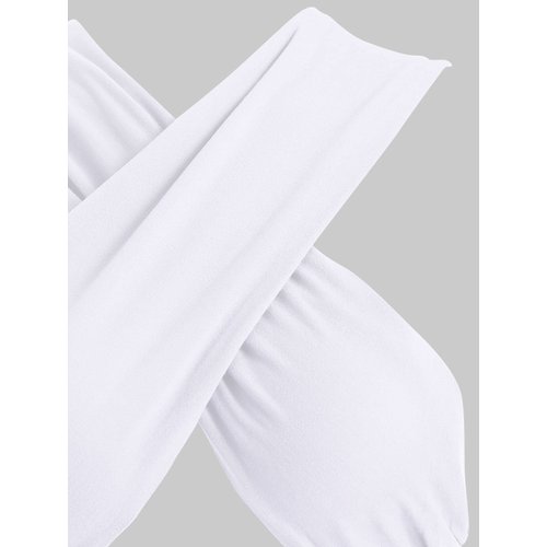 ZAFUL Women's Ribbed Halter Crop Top Criss Cross Ruched Lace-up Cami Bandana Top Cropped Tank Top White