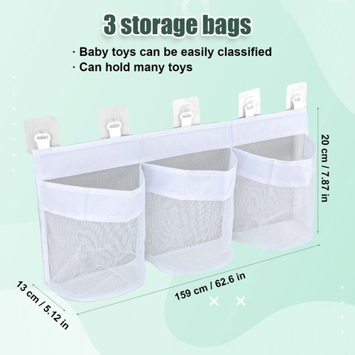 Bath Toy Storage Bag, Premium Nylon Bathtub Toy Holder Net with 5pcs Plastic Adhesive Hooks Bath Toy Storage Mesh Suction Practical Supplies for Bathroom Toy Organizer and Sorting