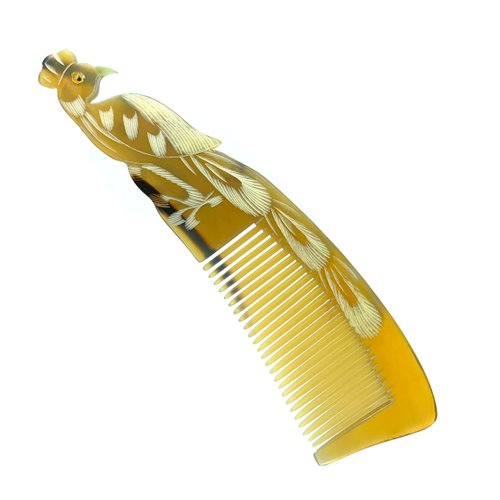 Natural Buffalo Horn Comb, Anti-Static Handmade Fine-Tooth Comb for Hair, Beard, and Pocket - Gift for Men, Women, Mom, Wife, Daughter, Mother's Day, Birthday (Peacock, 8 inch)