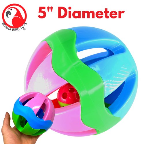 Bonka Bird Toys 2008 Huge 5" Plastic Ball Parrot Foraging Foot Talon Macaws Cockatoos Cats Small Dogs DIY Infant Baby Cages Cockatoo