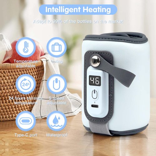 Portable Bottle Warmer, Baby Milk Warmer for All Bottles, Rapid Heating Accurate Temperature Control with LED Display, USB Warmer Bottle Suitable for Home and Outing (Blue)