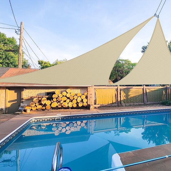 E&K Sunrise 7' x 7' x 7' Sun Shade Sail Triangle Canopy Shade Cover UV Block for Patio Backyard Garden Outdoor (Beige)