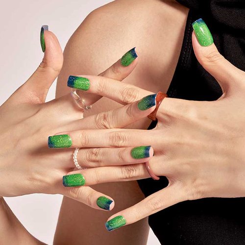 St. Patrick's Day Press on Nails Medium Square, GLAMERMAID Handmade Glitter Dark Green Gel Nail Polish Glue on Nails, 24Pcs Short Reusable Fake Nails Acrylic False Nails Manicure Kit for Women Gift