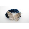 Butterfly blue gray teal hair tie pony tail holder scrunchie with crystals (Primary color: Blue)