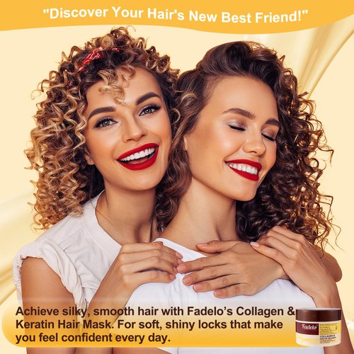 Fadelo Collagen Hair Mask for Damaged Hair-Deep Nourishing Repair Conditioning Argan Oil Treatment-For Dry, Damaged Textures, Boosts Texture & Resilience 500ml/16.90 oz, Yellow