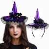 Firuilo Witch Hat Headbands Light Up Sequins Hairbands Gothic Flower Lace Head Hoops Headpieces for Halloween Costume Cosplay