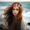LLinfflr Women Floral Crown Flower Garland Headband Hair Wreath Floral Halo Headpiece Boho with Ribbon Wedding Party Photos