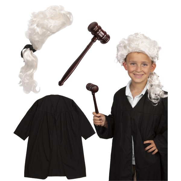 Tigerdoe Judge Costume for Kids - 3 Pc Judge Kids Set - Judge Costume Accessories - Halloween Costume for Kids - Colonial Judge Wig, Judge Robe, Wooden Judge Gavel- Supreme Court Justice Costume