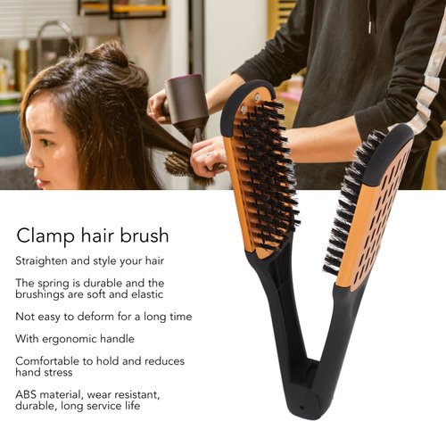 Hair Brush, Clamp Hair Brushes Spring Elasticity Hair Straightener Brush Softness Beard Breathability Double Sided Flat Brush Hair Straightening Comb Hairdressing Tool for Home and Travel