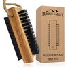 Wooden Cleaning Finger Nail Brush with Nylon Charcoal Bristles & Hanging Rope - Double-Sided Fingernail Brush for Scrubbing Fingernails and Toes (Beechwood)